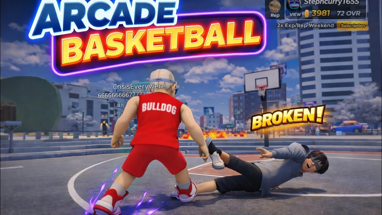 Playing arcade basketball 
