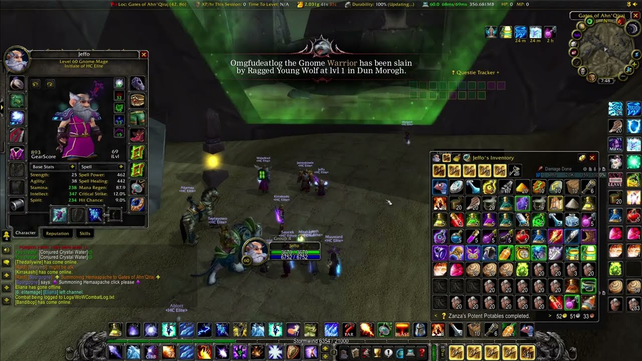 Full Hardcore Raid - AQ20 + ZG - Frost Mage POV - World of Warcraft Classic Hardcore