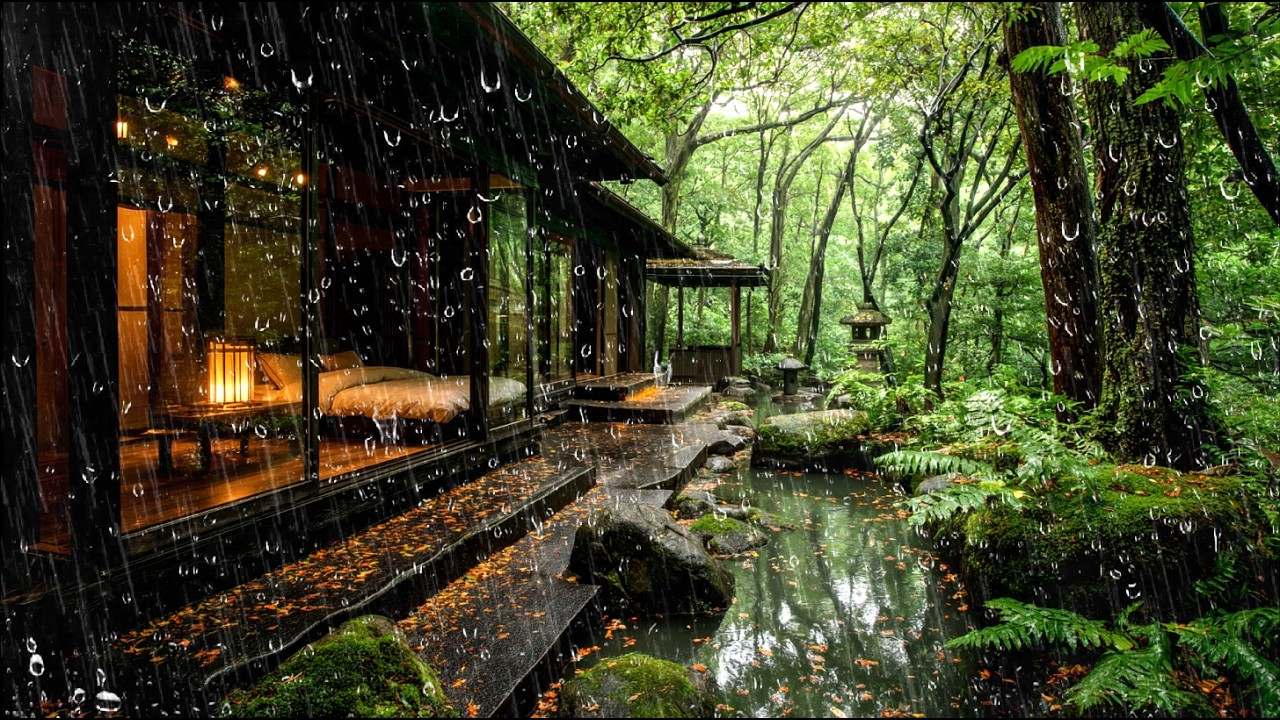 Cozy Japanese Style Cabin in Heavy Rain | Relaxing Rain Ambiance for Sleep