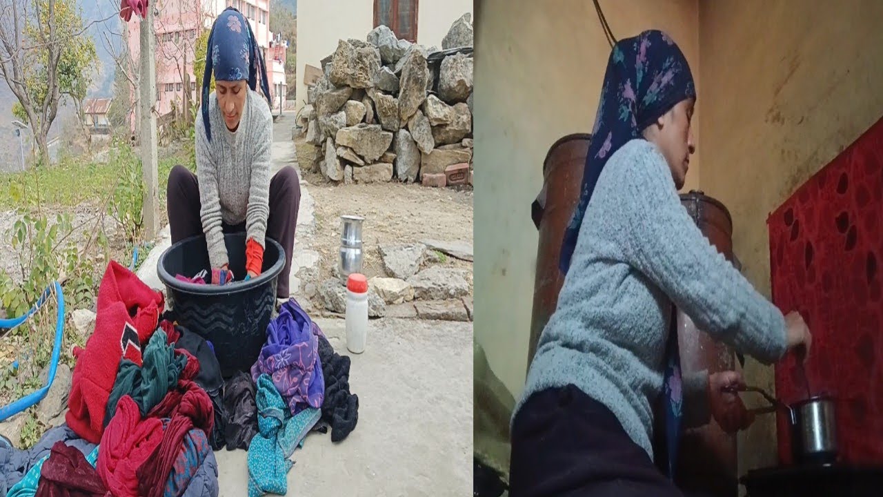 पहाड़ों में ठंडे पानी से कपड़े धोना हो जाता है मुश्किल