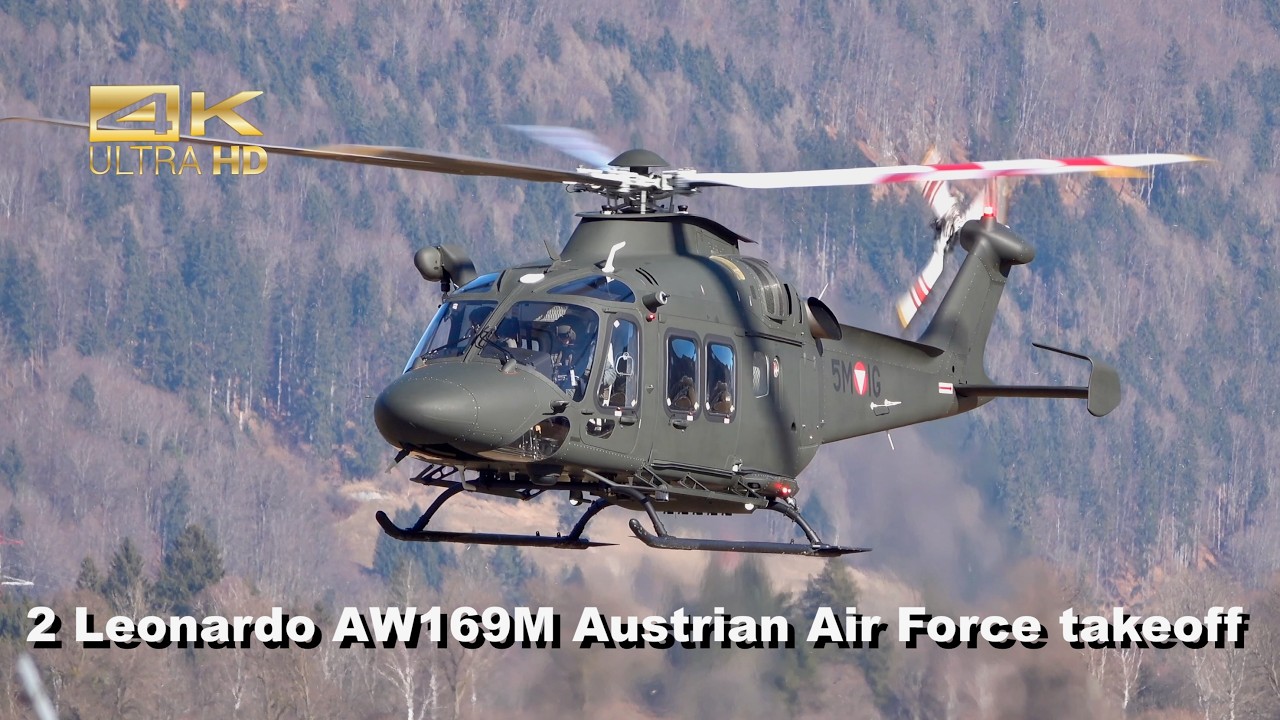 2 Leonardo AW169M Austrian Air Force 5M-ID 5M-IG departure Aigen Airbase LOXA #military #helicopter