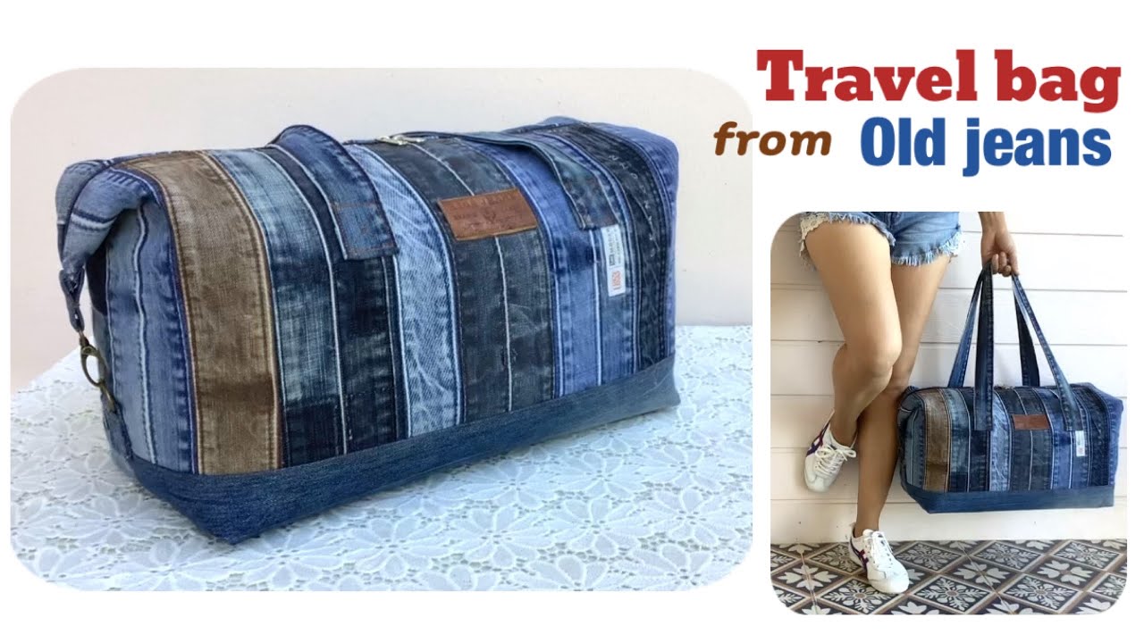 diy a denim travel bags from old jeans,how to sew a travel bags tutorial,sewing a denim travel bags.