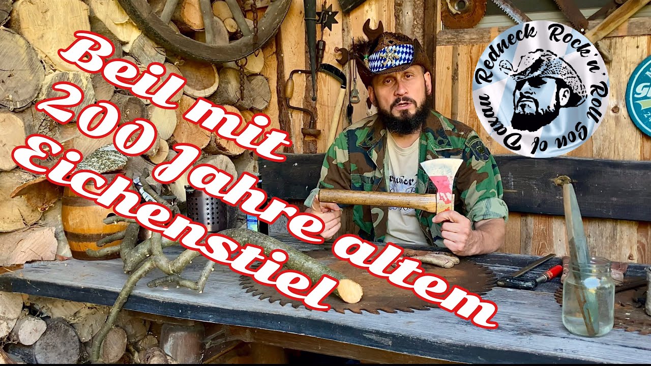 Wurfaxt mit altem Eichenstiel neu einstielen, Axt und Beil r&uuml;ckw&auml;rts werfen, Wurf Ticks