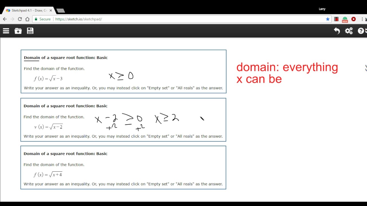 Domain of a square root function   basic