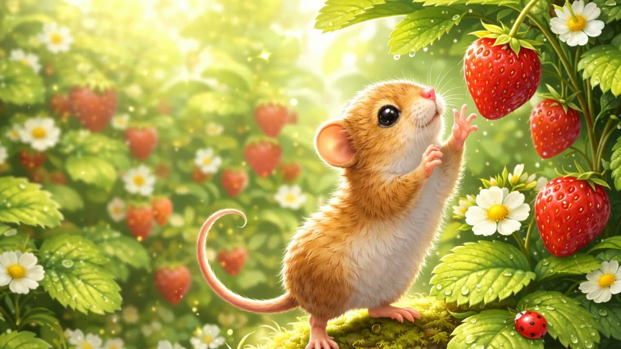 小さなカヤネズミと大きないちご