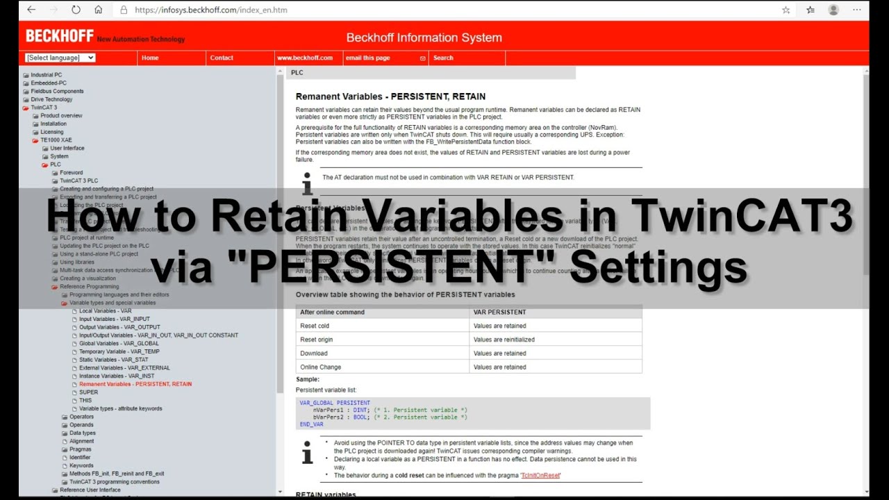 BK06. How to Retain Variables in Beckhoff TwinCAT3 via "PERSISTENT"