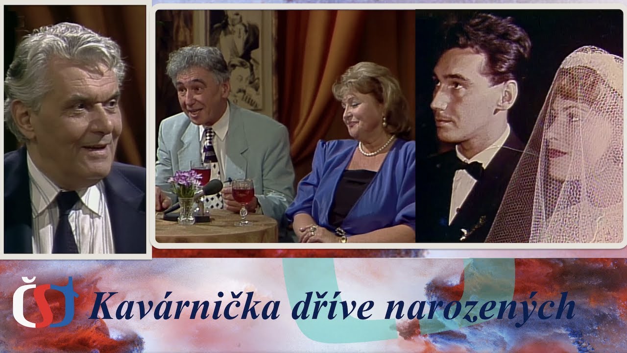 Kavárnička dříve narozených ❖ E. Klepáčová s manželem, zpěvákem J. Zímou, a herec L. Trojan (1993)