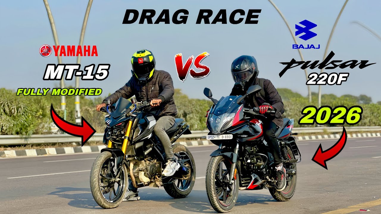 Bajaj Pulsar 220f 2026 vs yamaha mt-15 | drag race | amazing battle 😱
