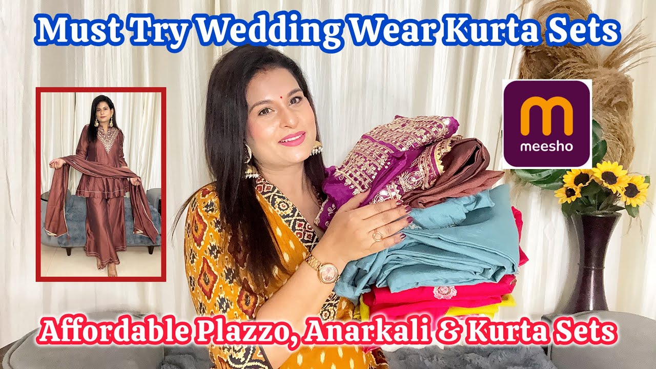 Affordable Wedding Wear Kurta Set From Meesho, Plazzo, Anarkali, Kurti Pant With Dupatta, 
