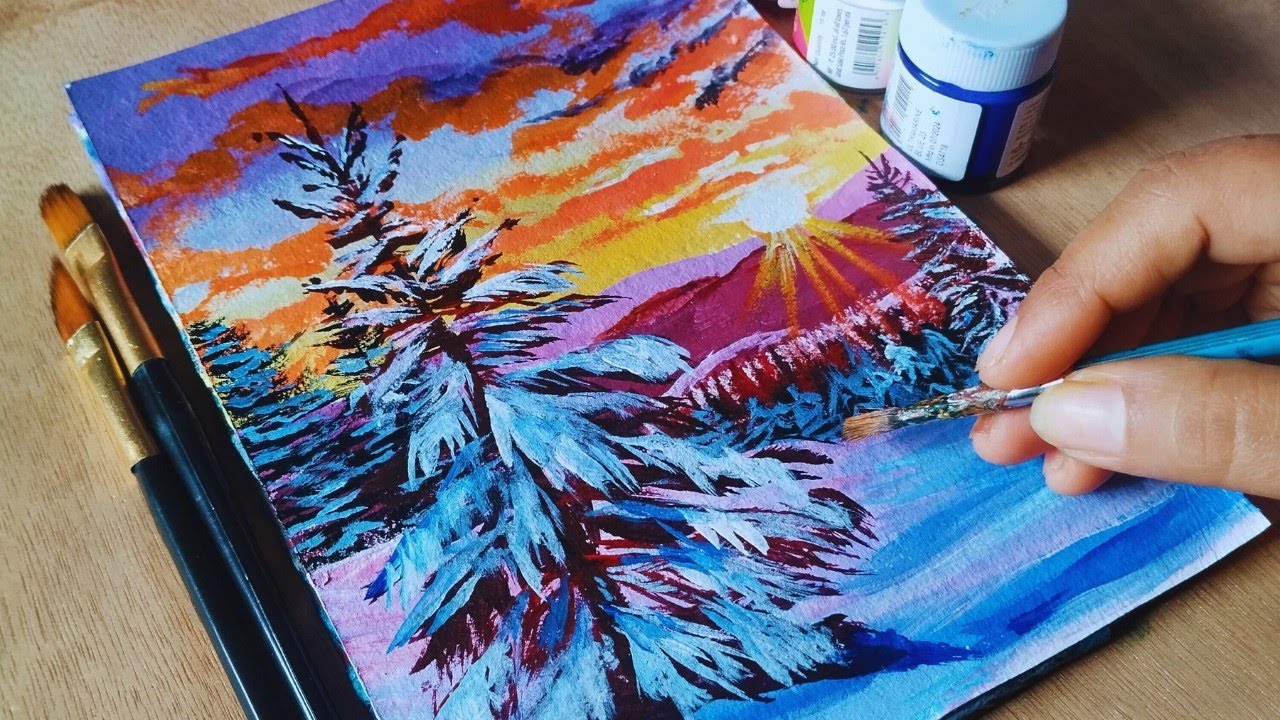 Painting a Beautiful Morning Winter Scenery  || Acrylic Painting Step by Step for Beginners