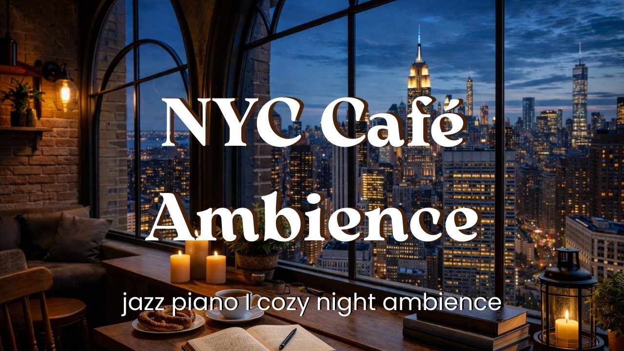 Cozy NYC Café Jazz Piano – Relaxing Night Ambience | 3 Hours 4K