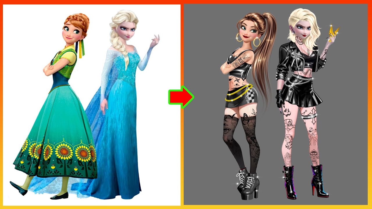 Elsa Anna Frozen GLOW UP Bad Girls - Disney Princesses Transformation Art