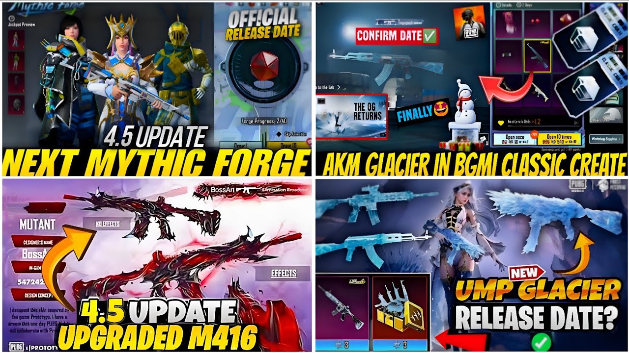 100%🔥NEXT MYTHIC FORGE BGMI 4.5😍| NEXT ULTIMATE SET BGMI 4.5😱| AKM GLACIER CLASSIC CREATE🥶| LEAKS 