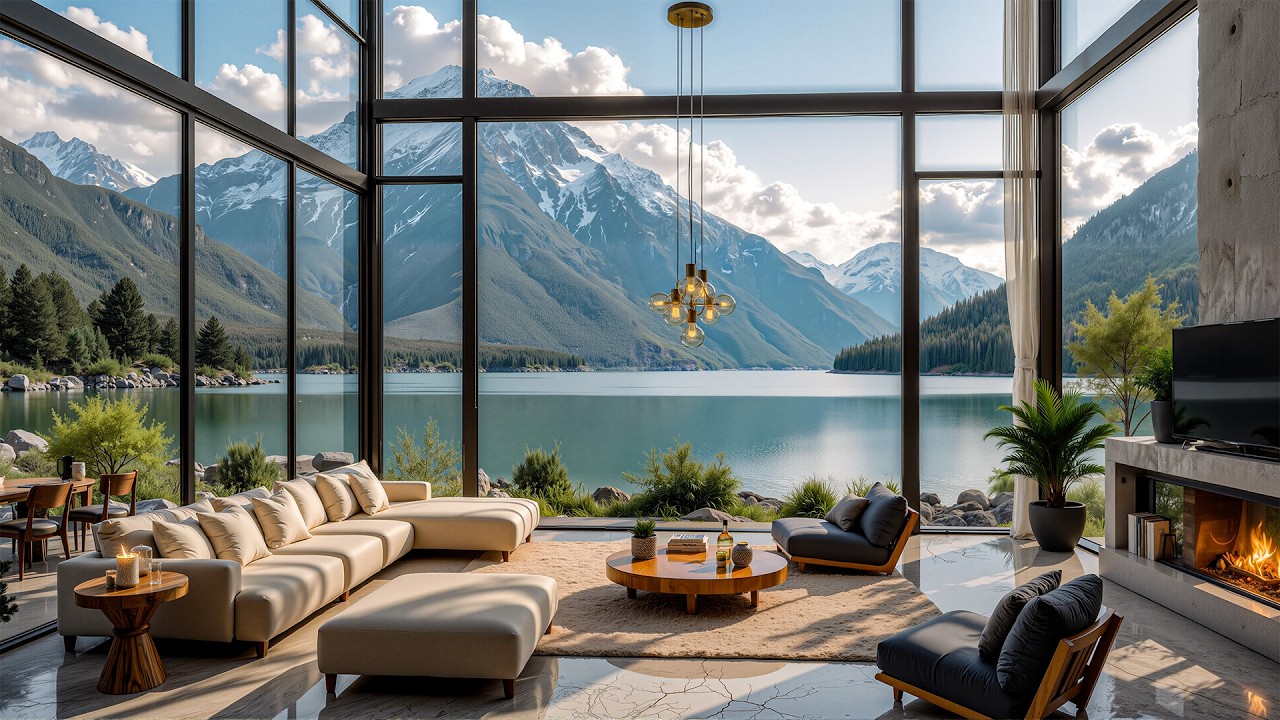 Gentle Jazz Music And A Cozy Lakeside Living Room - Soothing Jazz And A Warm Spring Atmosphere