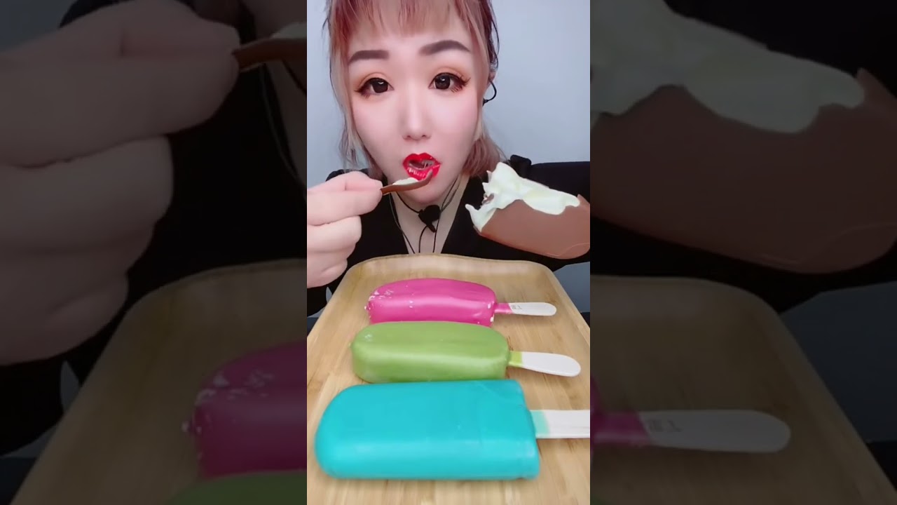 asmr eating chocolate ice cream and crunchy food