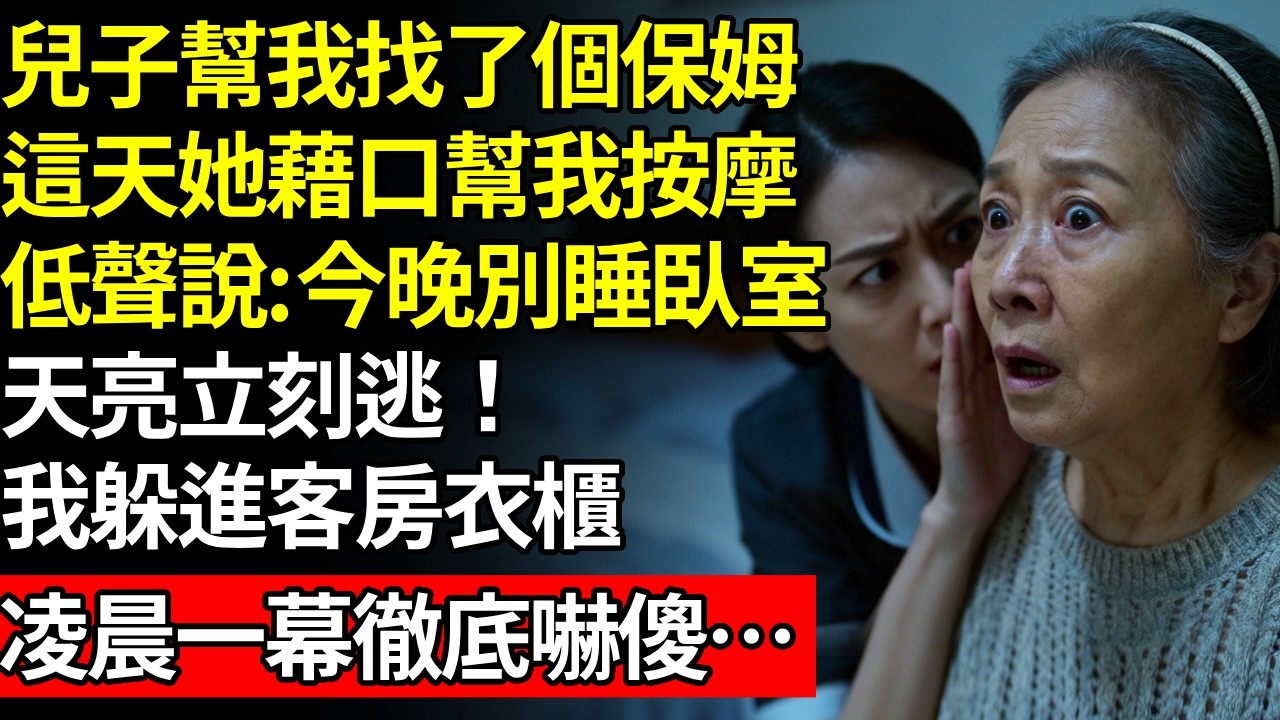 兒子幫我找了個完美保姆，她總陪我談心 ，這天保姆藉口幫我按摩，低聲說：今晚別睡臥室，鎖好門窗，天亮立刻快逃！我躲進客房衣櫃，凌晨一幕徹底嚇傻…#養老#不孝子#人間家務#退休金