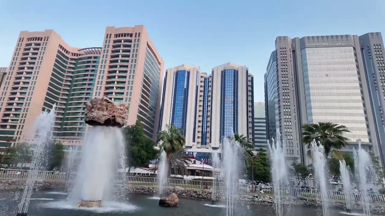 Evening Walk in Capital Park Abu Dhabi | Calm Waterfall & Beautiful City Landscape | 4K Cinematic 