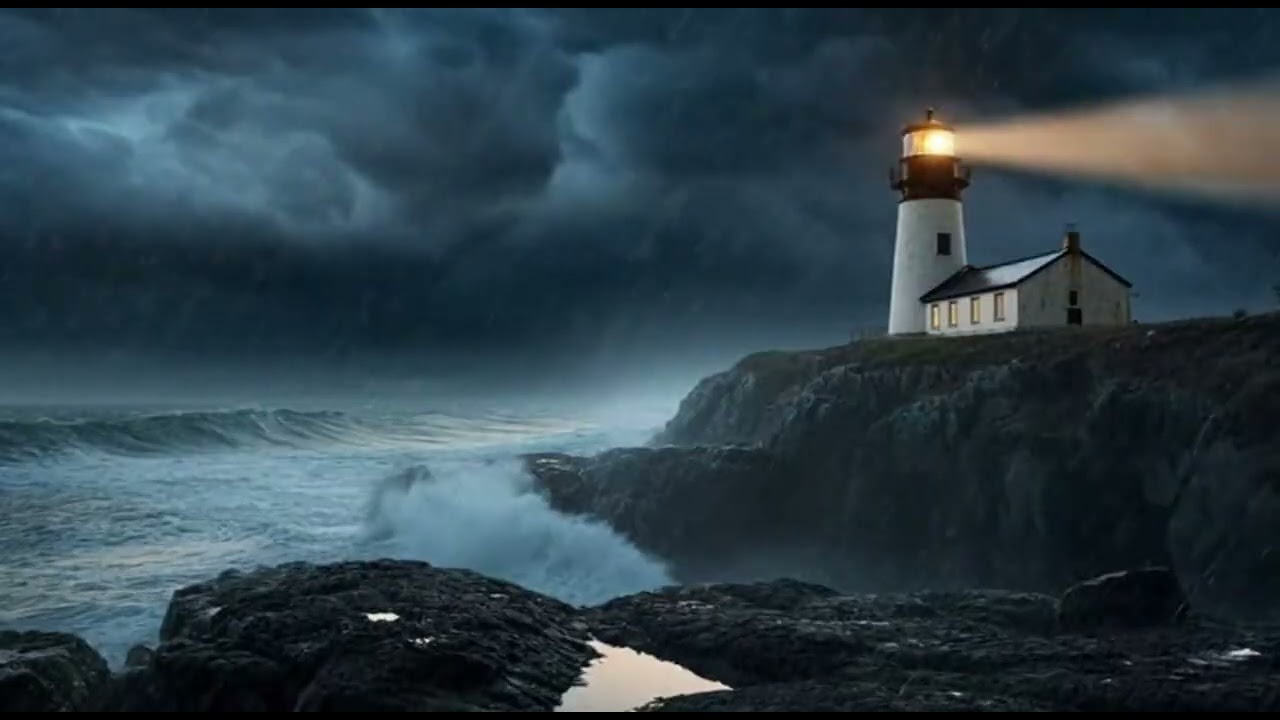 1 Hour Lonely Lighthouse in a Storm 🌧️🌊 | Ocean Night Ambience for Sleep & Relaxation