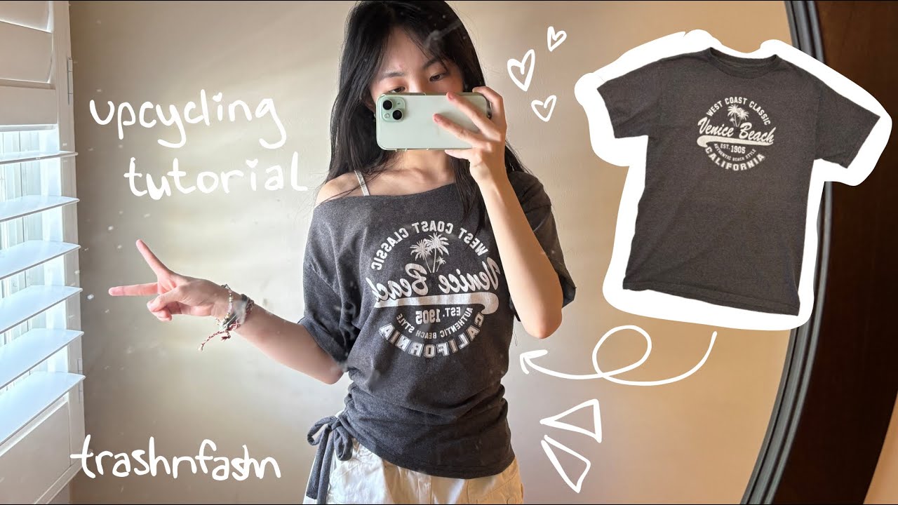 UPCYCLING TUTORIAL: Downsize a Tee, Off-Shoulder Asymmetrical Style | trashnfashn
