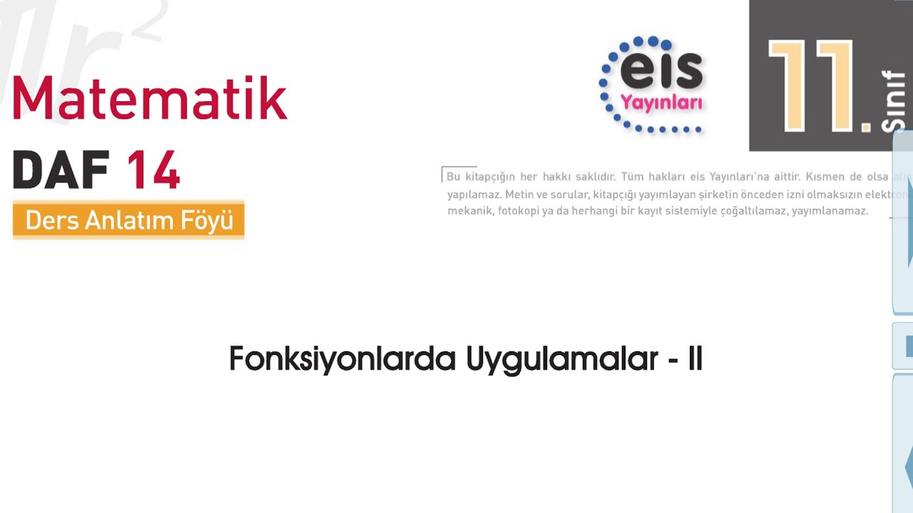 Fonksiyonlarda Uygulamalar, 14. Föy EİS DAF, 11. Sınıf, Konu Anlatımı,Artan Azalan, Değişim Hızı