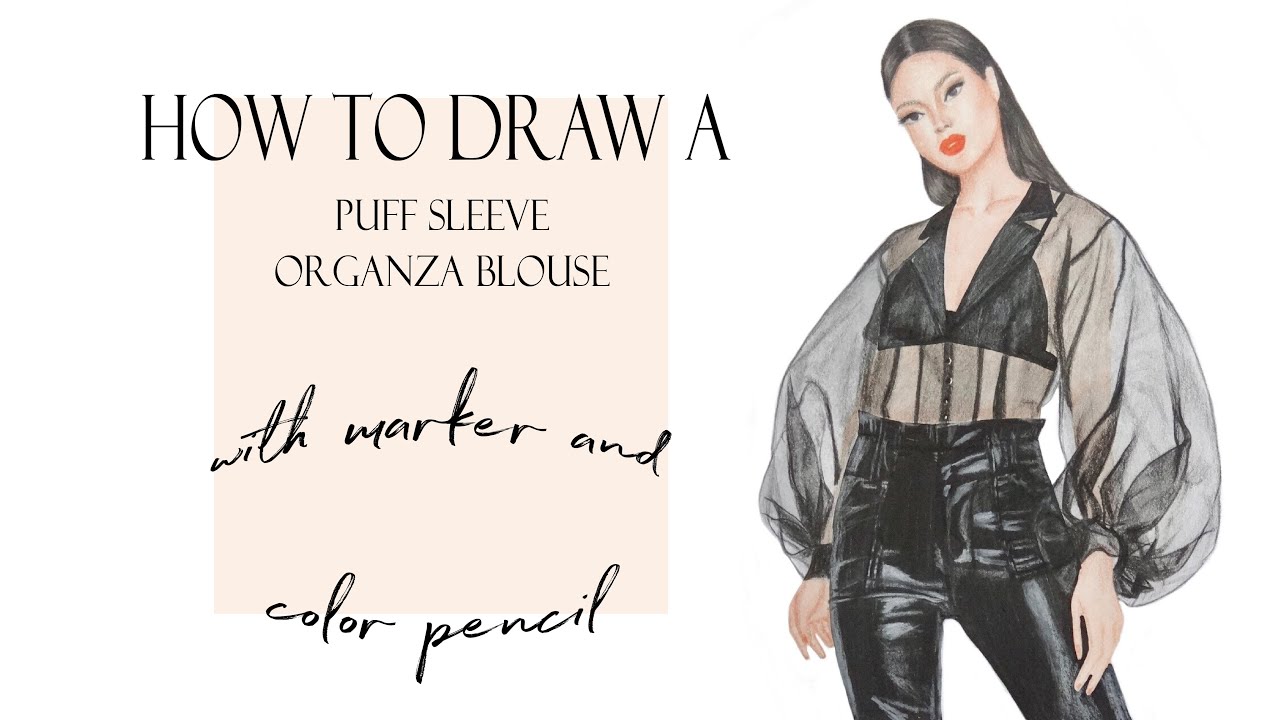 Fashion illustration-how to draw organza fabric-organza fabric rendering-جنسیت سازی ارگانزا-