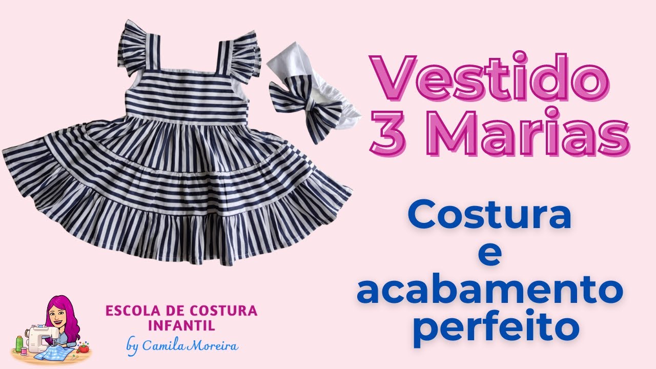 Vestido 3 Marias com manga frufru e acabamento perfeito na saia sem overclock