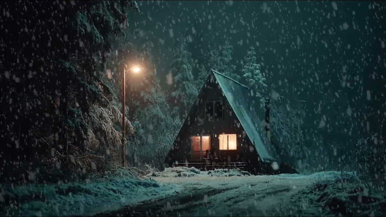 Snow and Wind Surrounding a Lonely Cabin in the Winter Forest | Cozy Night Ambience for Deep Rest