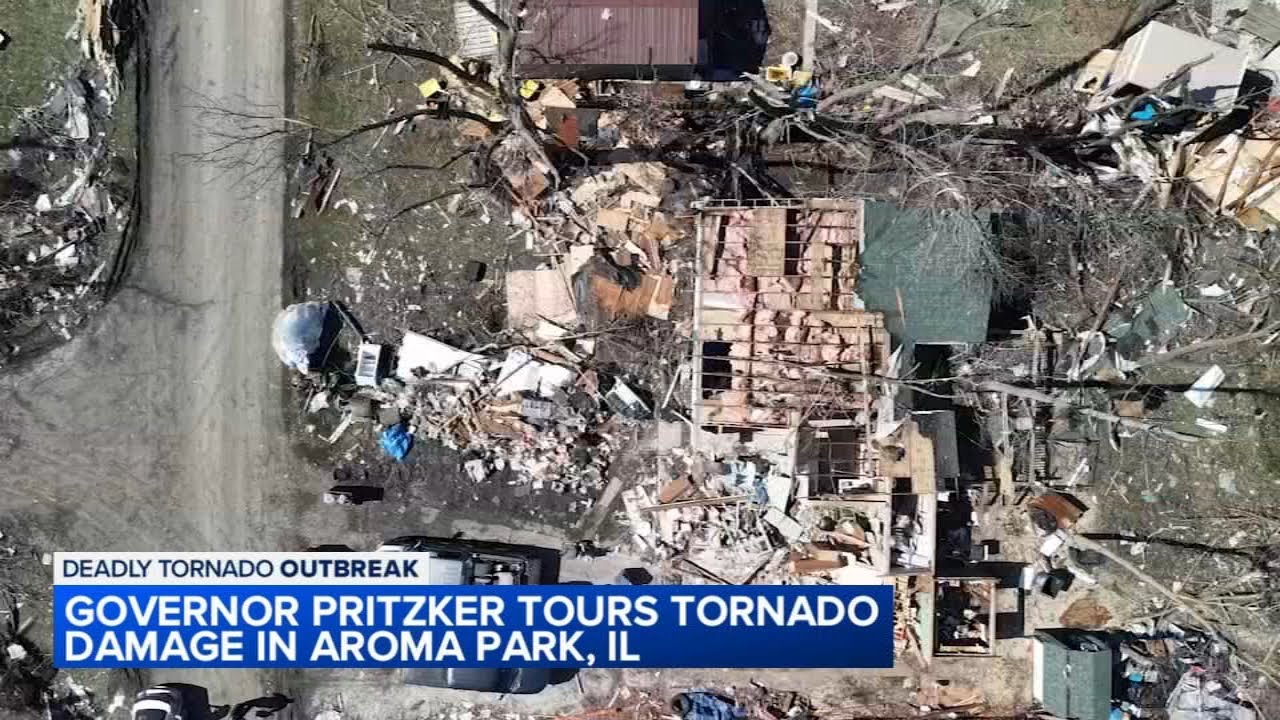 Pritzker visits Kankakee County as community cleans up tornado damage with high winds expected