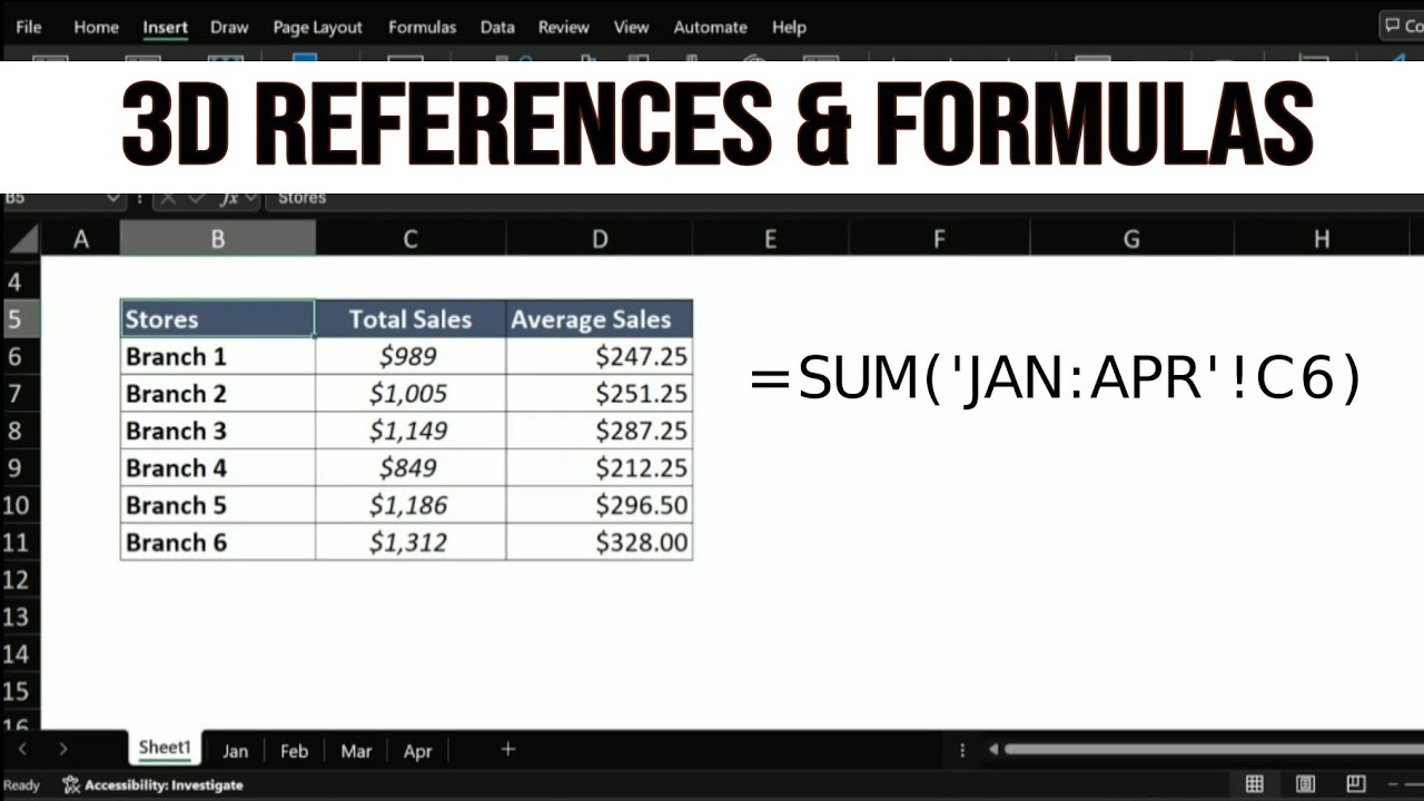 Mastering 3D References in Excel: Create 3D Formulas for SUM and AVERAGE