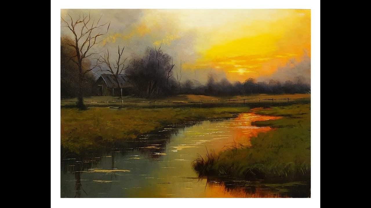 How to paint trees, grass, reflections, barn in tonalism a new lesson