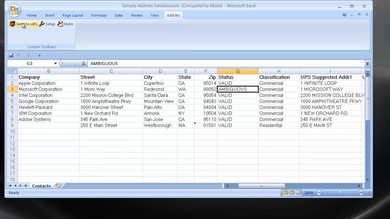 OzLINK for UPS - How to perform batch address validation