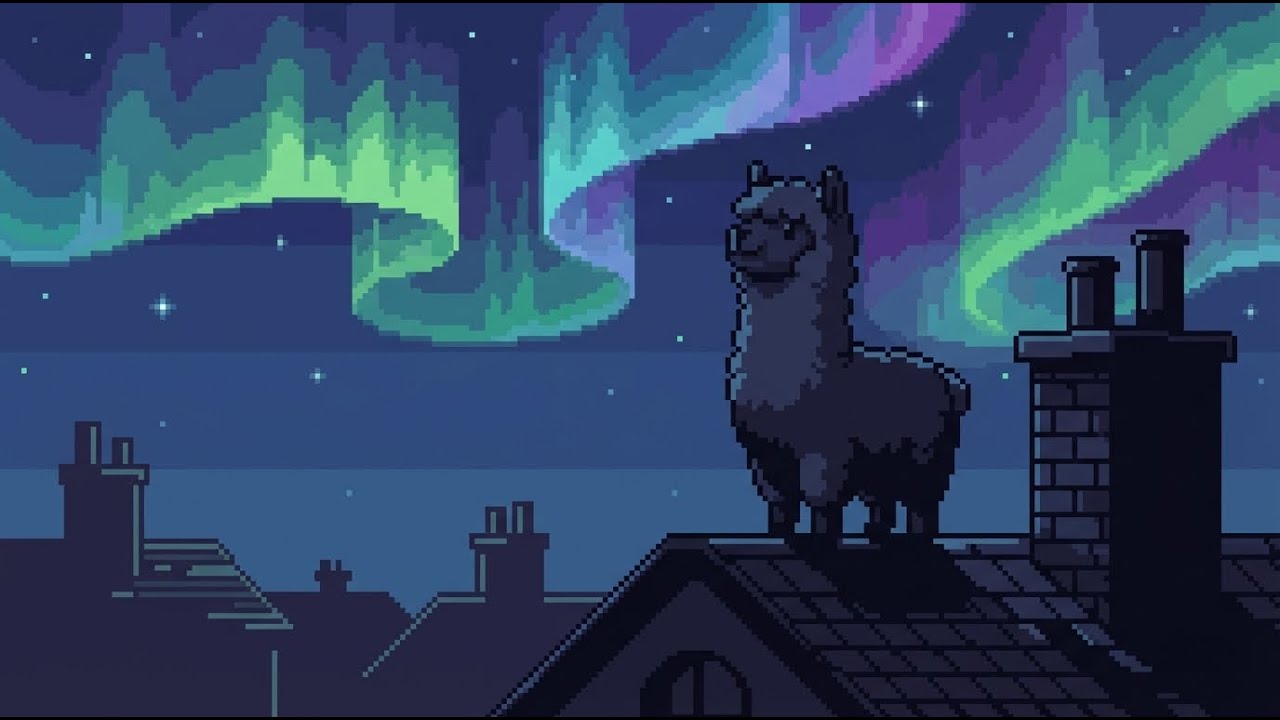 An Alpaca Watching the Aurora | Pixel Art Lofi