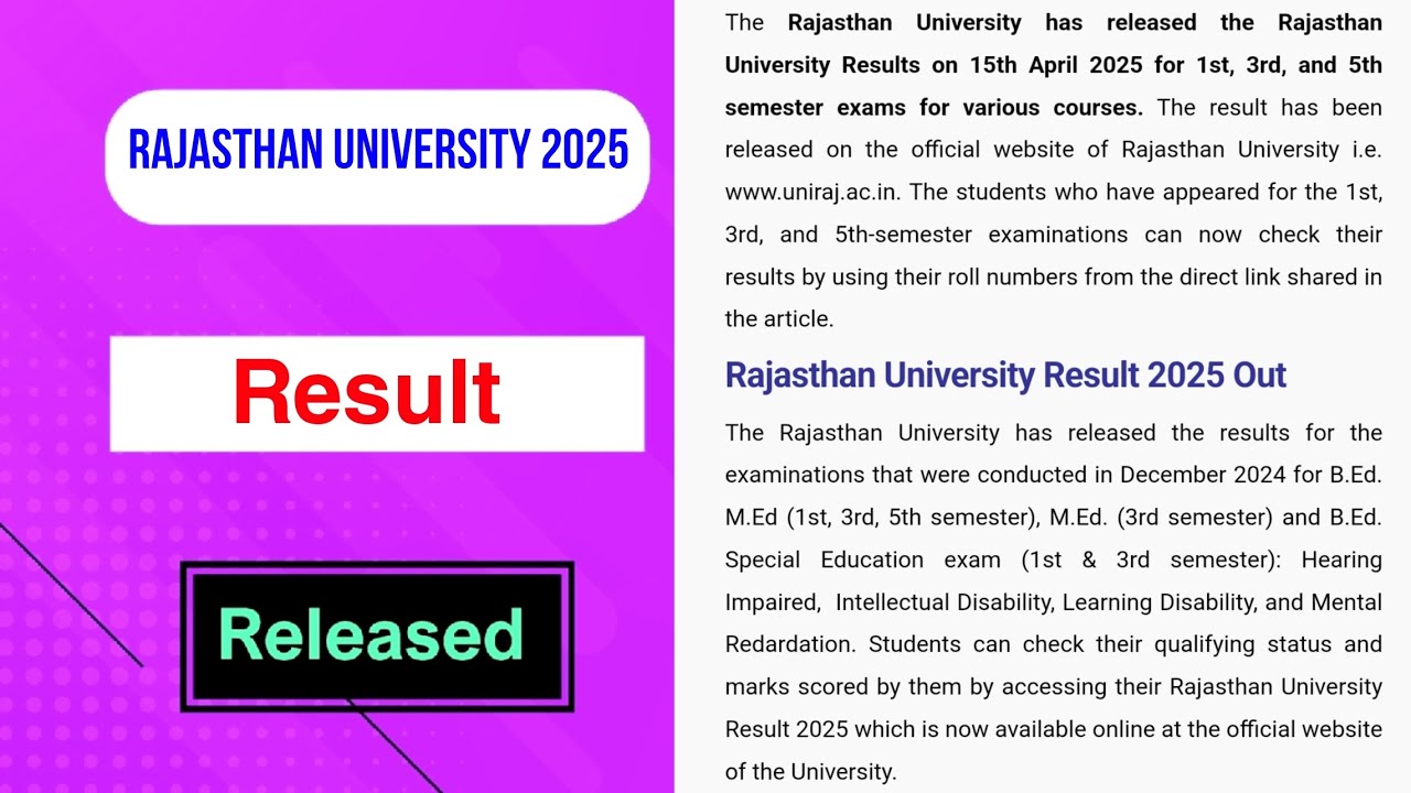 Rajasthan University 2025 Result Released | Rajasthan University Result Out | MDE