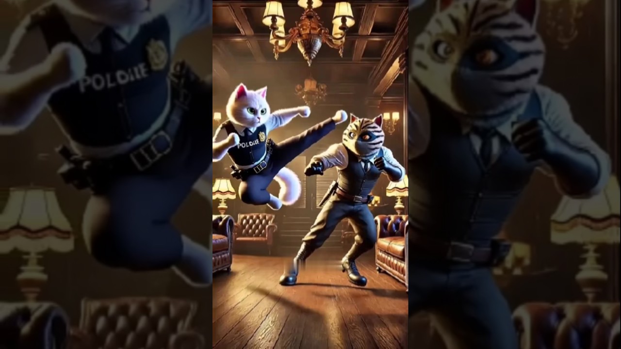 Brave police white cat stop the heist#shorts#cat#cute#kitten#catlover