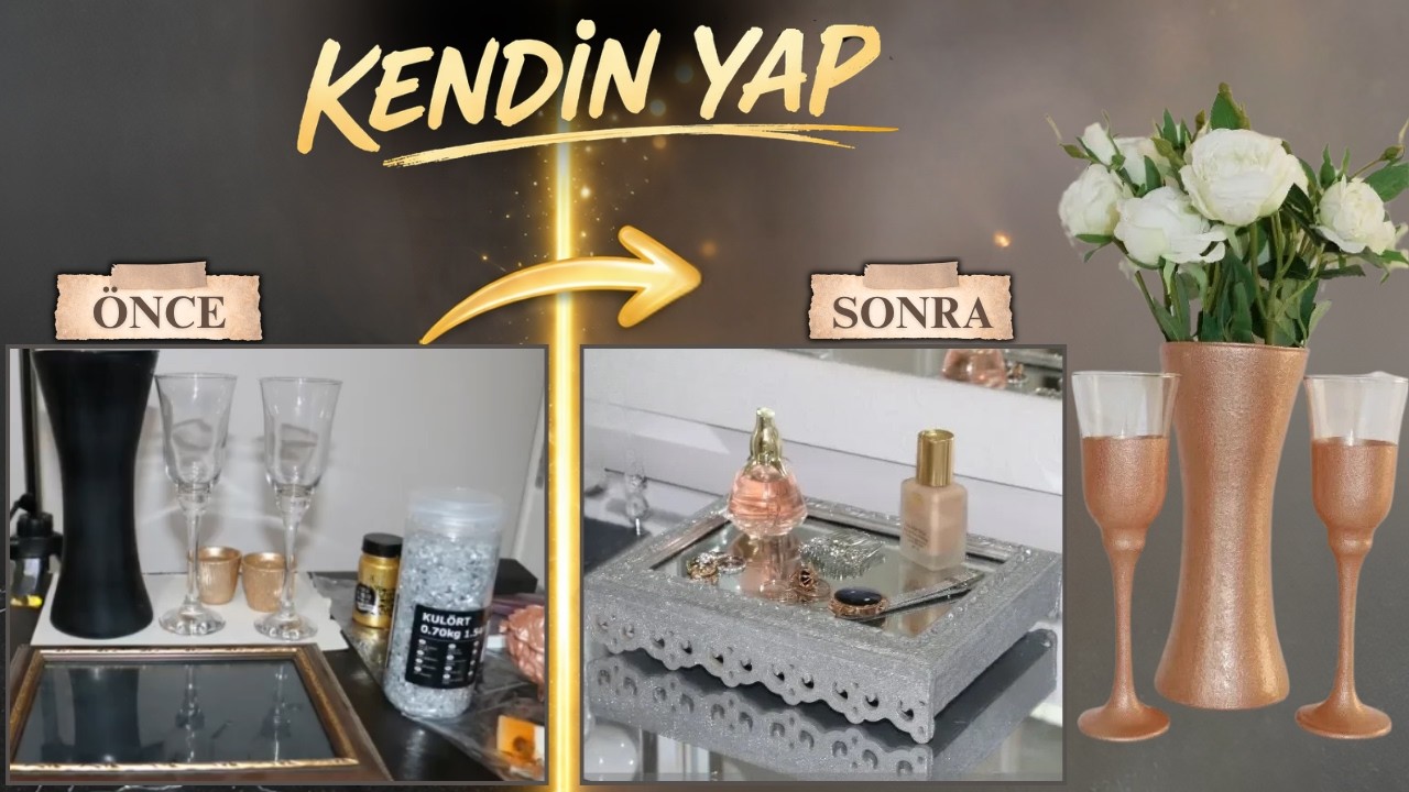 Dekoratif Şık Aynalı Gümüş Tepsi - Cam Boyama - Kendin Yap DIY