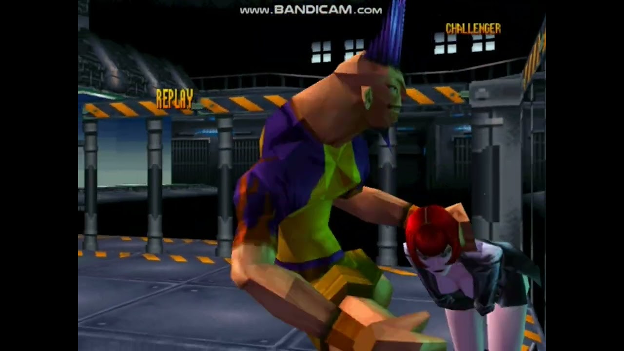 Bloody Roar II - Busuzima the Cameleon low blow on Jenny the Bat / All Costumes / Ryona