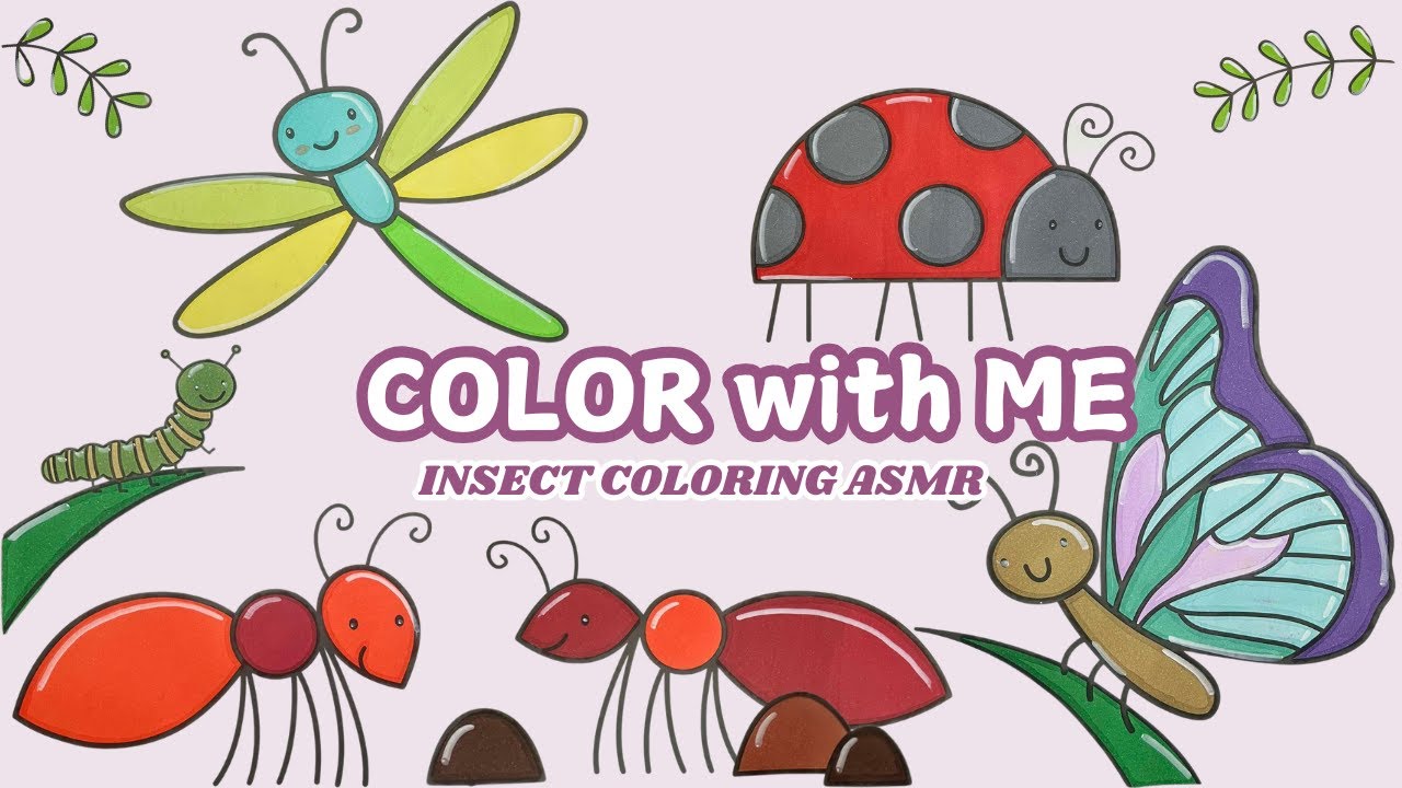 Relaxing Insect Coloring ASMR | Calming Sounds w/ Ants, Butterfly, Caterpillar, Ladybug & Dragonfly