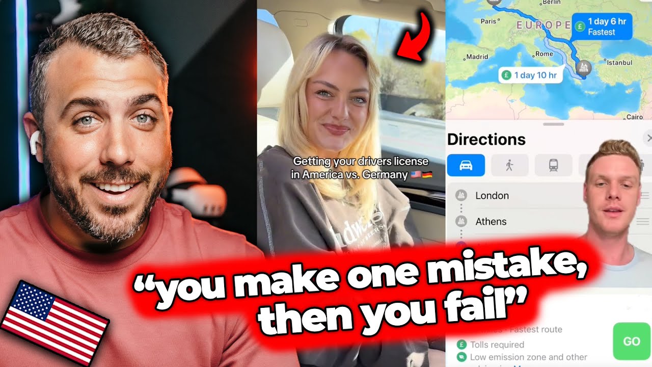 American reacts to Europe vs U.S driving... License tests and Distances