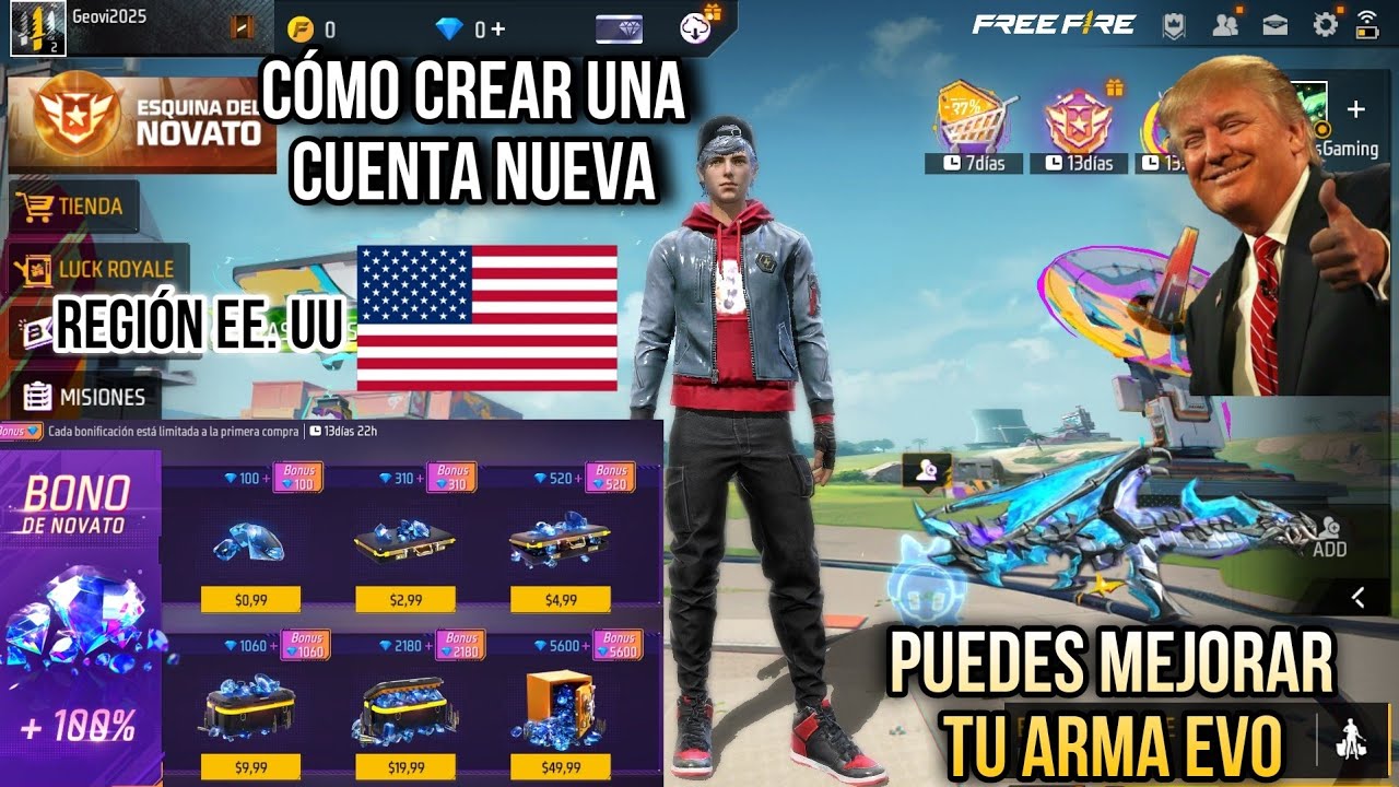 Cómo crear una cuenta nueva de Free Fire - REGIÓN EE.UU 🇺🇸 - Fácil y Rápido 2025 😯