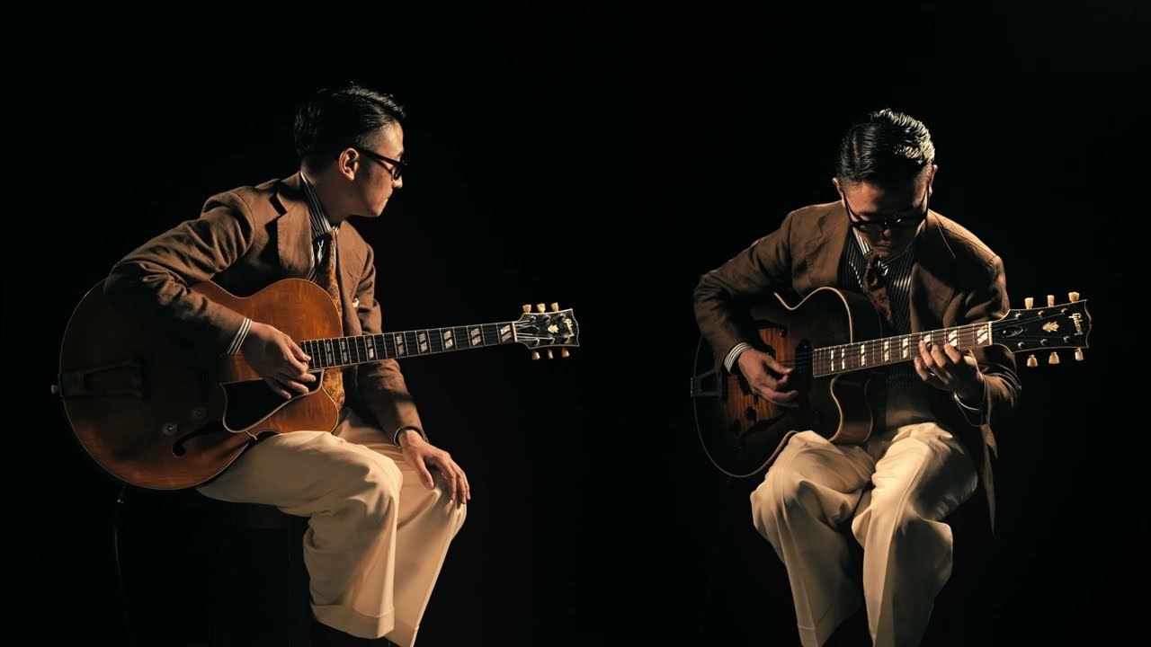 1947 Gibson ES-350(left) and 1950 Gibson ES-350(right). Vintage guitars. Polkadots and moonbeams