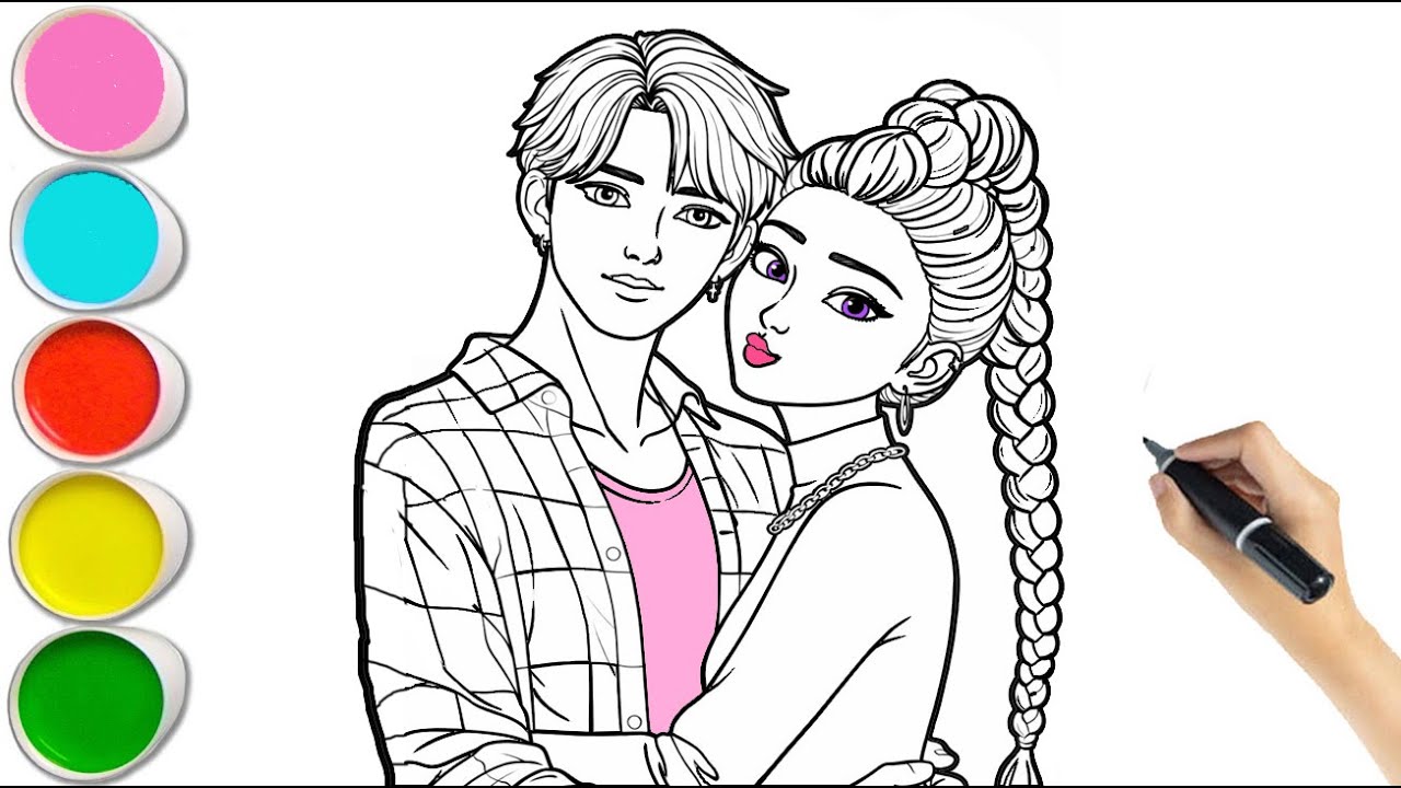 Рисунок Руми и Джину вместе, шаг за шагом - Охотники на демонов в стиле K-pop