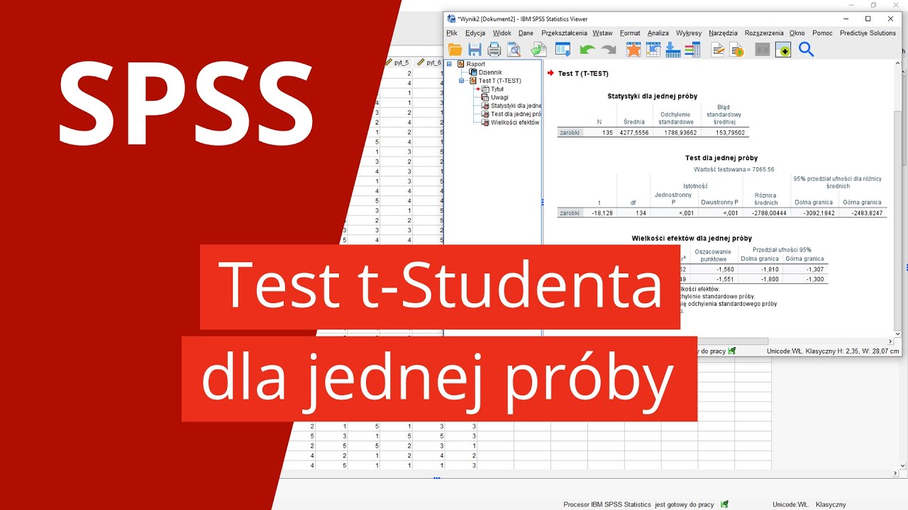 SPSS - test t-Studenta dla jednej pr&oacute;by (por&oacute;wnanie średniej w pr&oacute;bie z jakąś konkretną wartością)
