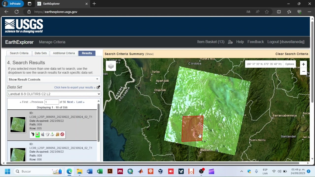 Descarga de imagen satelital - Earth Explorer