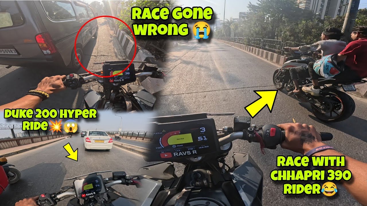 Ktm duke 390 vs duke 200 race 😱|| Race gone wrong almost crash duke 200 #surat #viral #foryou 