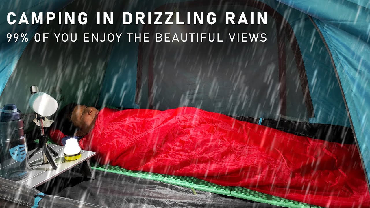 SOLO CAMPING, CAMPING IN DRIZZILING RAIN, RELAXING WITH SOUNDS OF RAIN. ASMR