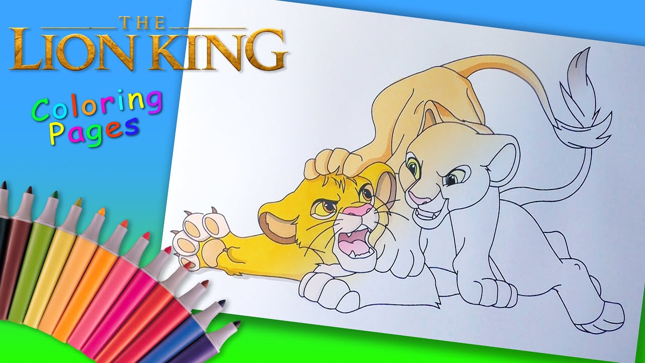 Lion King Simba plays with Nala Coloring Pages For Kids. Lion King Coloring Book. Simba & Nala