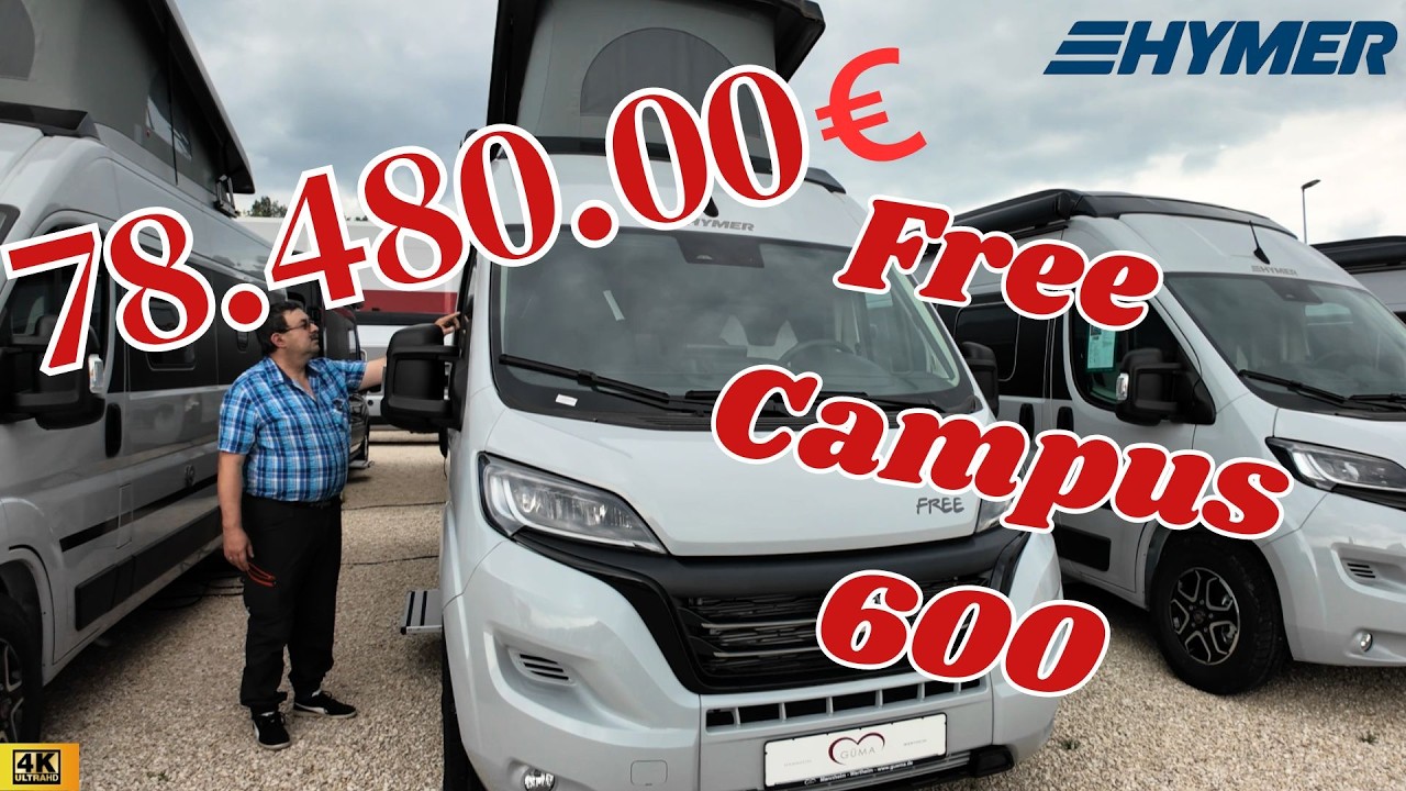 Der Hymer free Campus 600 bei GÜMA in Wertheim , ein Kastenwagen mit Aufstelldach für bis zu 5 Pers.