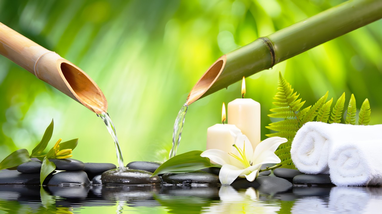 Расслабляющая спа-музыка в сочетании с бамбуковой водой, свечами и звуками природы для глубокого сна