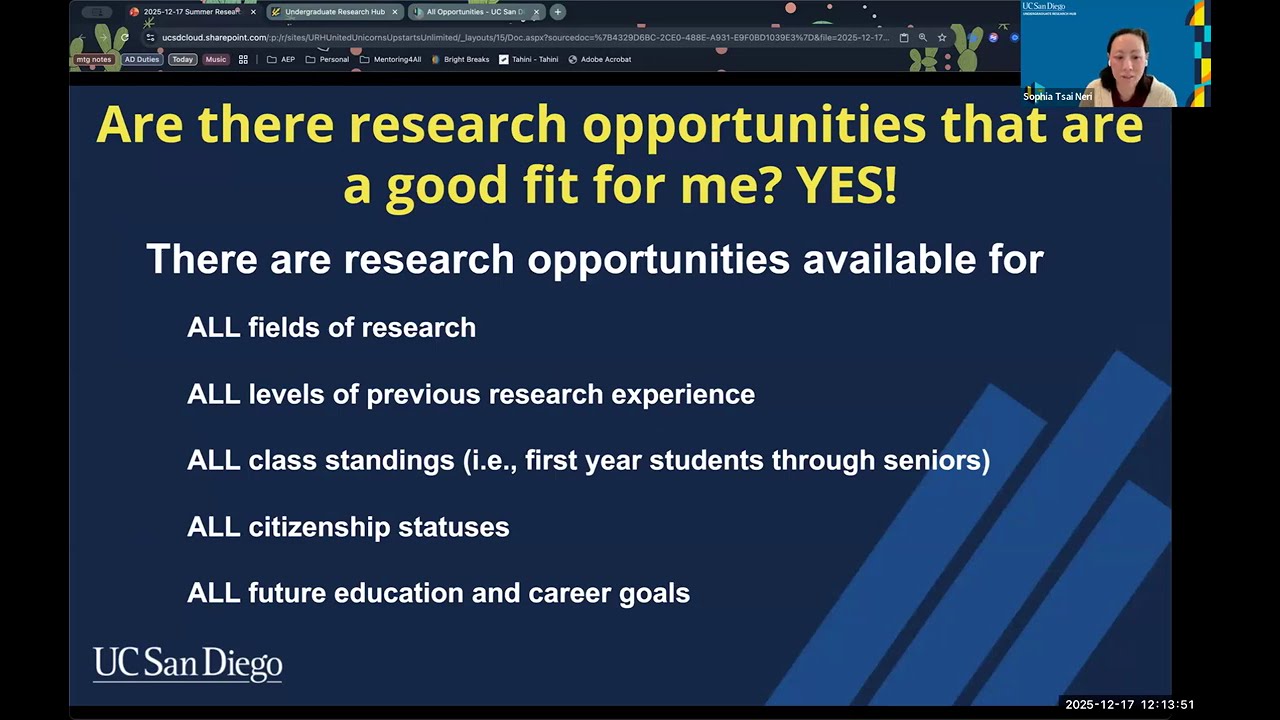 Summer Research Opportunities - December 17th, 2025 Info Session