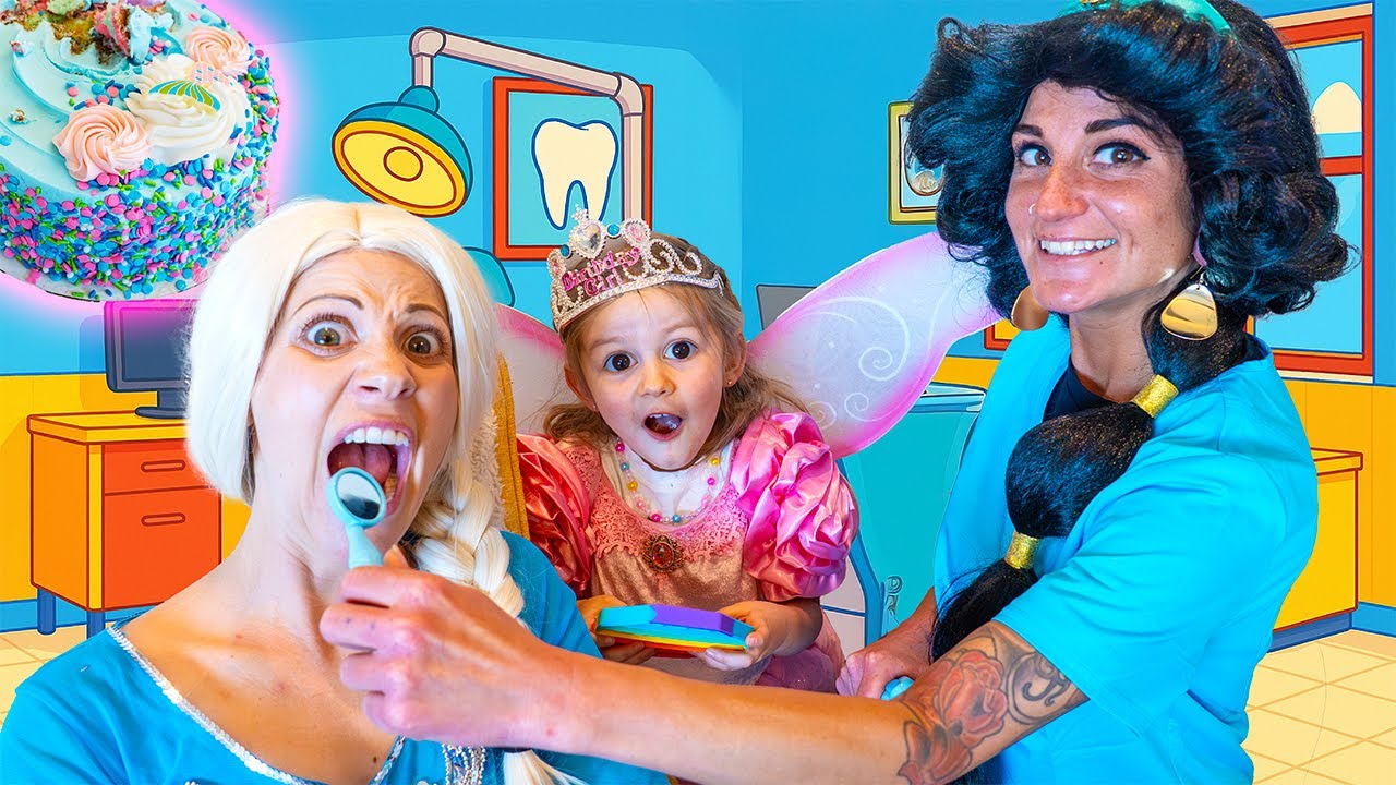 Elsa Takes Princess Butterfly to Jasmine the Dentist - Brushing Your Teeth for Kids!